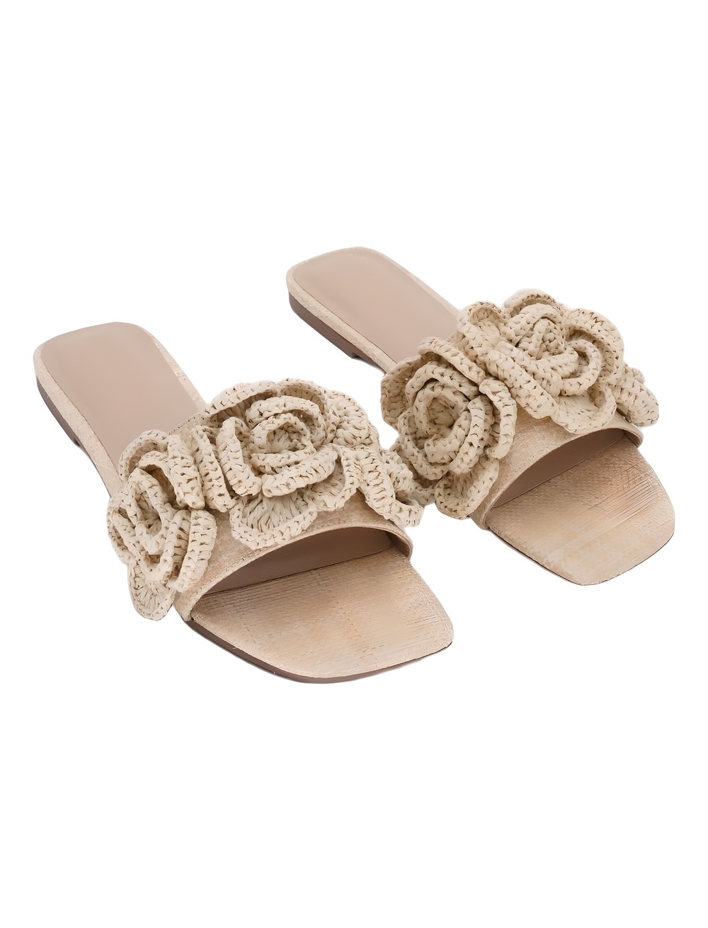 Madden Girl Womens Marisol Raffia Flower Natural Floral Slide Sandals Size 9.5M